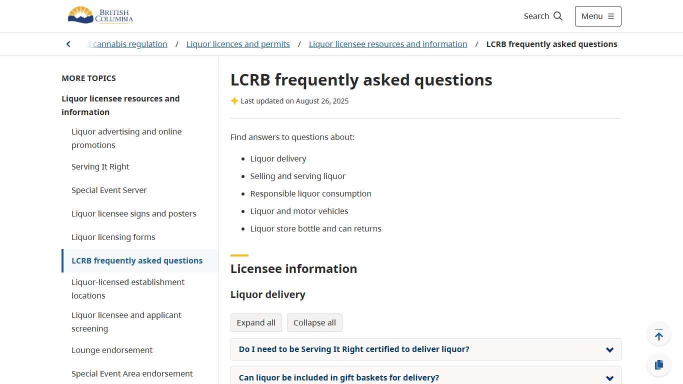 LCRB frequently asked questions - Province of British Columbia