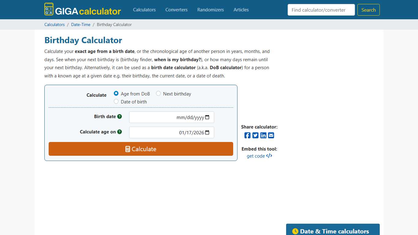 Birthday Calculator 📅 Birthdate calculator (a.k.a. DoB calculator)